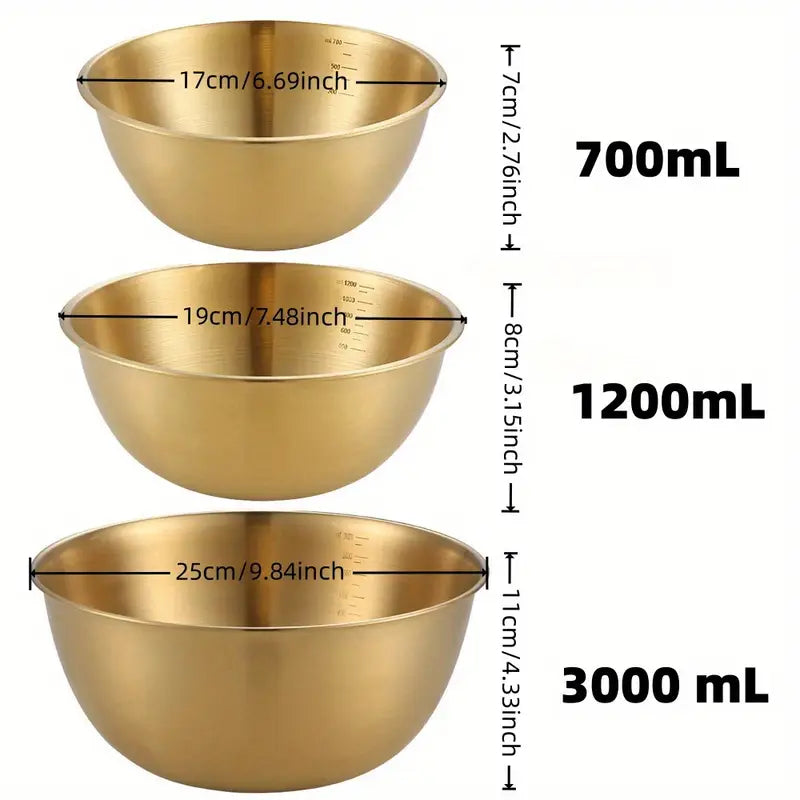 Steely Chef Gold Trio Mixing Bowls