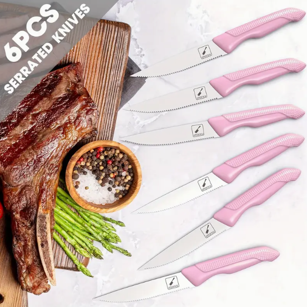 14-Piece Premium Pink Stainless Steel Knife Set