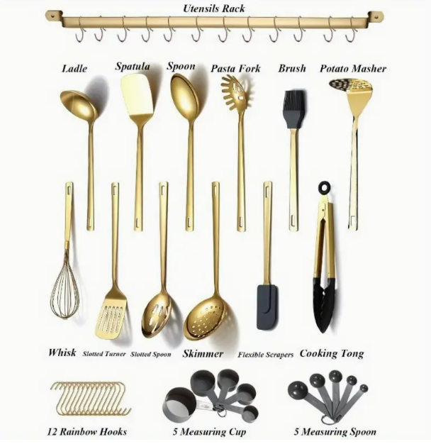 37-Piece Stainless Steel Gold Cooking Utensil Set