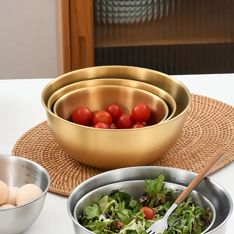 Steely Chef Gold Trio Mixing Bowls